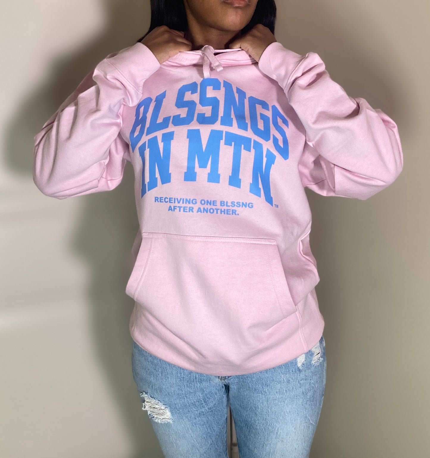 Double Arch Message Hoodie-Pink/Light Blue